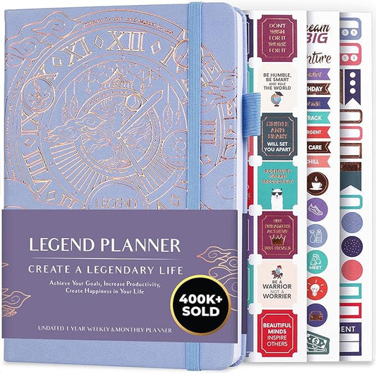 Legend Planner – Undated Weekly & Monthly Life Planner to Hit Your Goals & Live Happier, Organizer Notebook & Productivity Journal, A5 (Periwinkle, Gold)