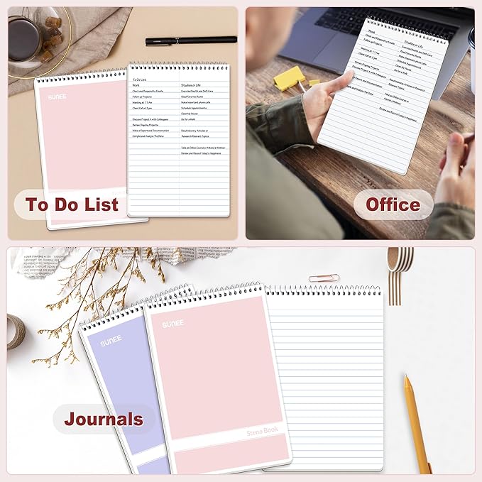 SUNEE 12 Pack Steno Pads 6x9 Inch, Gregg Rule, 60 Sheets, 6 Assorted Color Top Spiral Notebook, White Paper for School, University, College, Work and Office