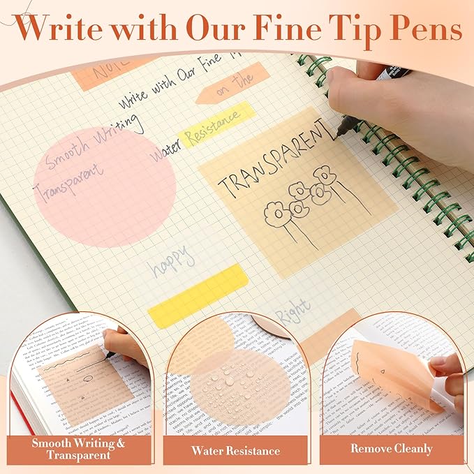 Glenmal Transparent Sticky Note Set 910 Sheets Translucent Clear Self-Adhesive Sticky Notes Bulk Gradient Color Waterproof for Bible Tabs Book Tabs Office Study Supplies Book Annotation(Brown)