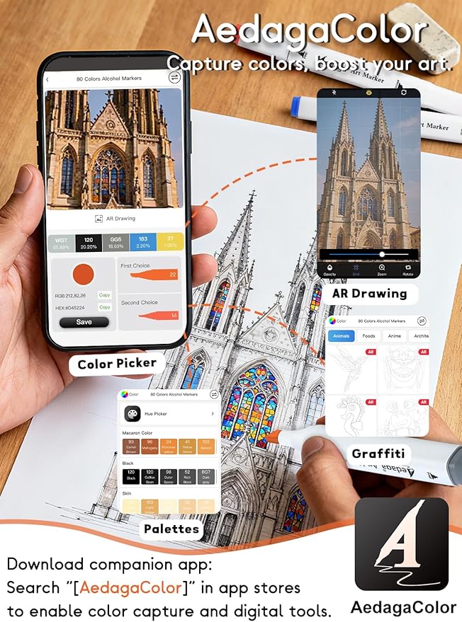 YHC 280 Colors Alcohol Markers with Free APP, Alcohol-Based Dual Chisel & Fine Tips Markers with Kickstand Case for Adult Coloring, Drawing, Painting and Sketching, Great Gift Idea for Artists