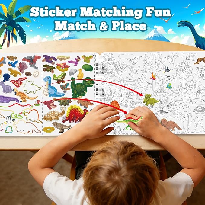 Kalysky Dinosaur and Ocean Animal Scene Sticker Book for Kids Ages 4-8, Search and Find Sticker Activity Book–Travel Toys for Toddlers, Airplane & Road Trip Games, Educational Fun