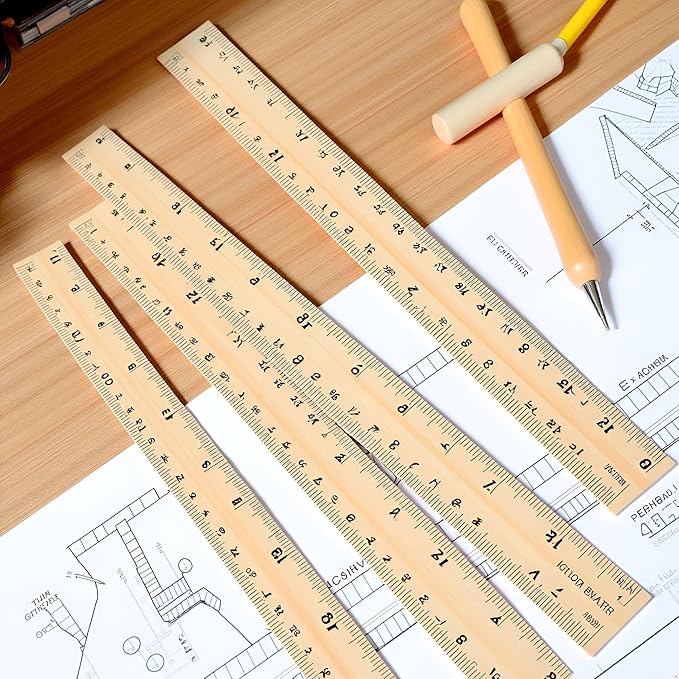6 Pack Wooden Ruler 12 Inch Rulers, High-Quality Metric Ruler, Easy to Read, Wooden Ruler for Drawing, Home and Office, 2 Scale (30 cm)