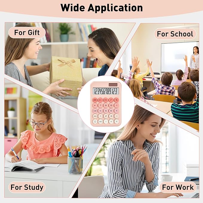 KANBIT Small Desktop Calculator with LCD Large Display and Sensitive Button, Dual Solar and Battery Powered with Automatic Sleep Basic Cute Calculators for Office, School and Business (Pink)