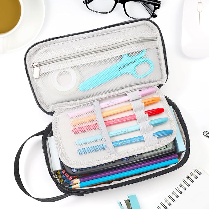 Pencil Case Large, High Capacity Canvas Big Pencil Pouch Organizer Holder | 5 Compartments Pockets Sturdy Zipper, Cute Pencil Case for School Office Student Teen