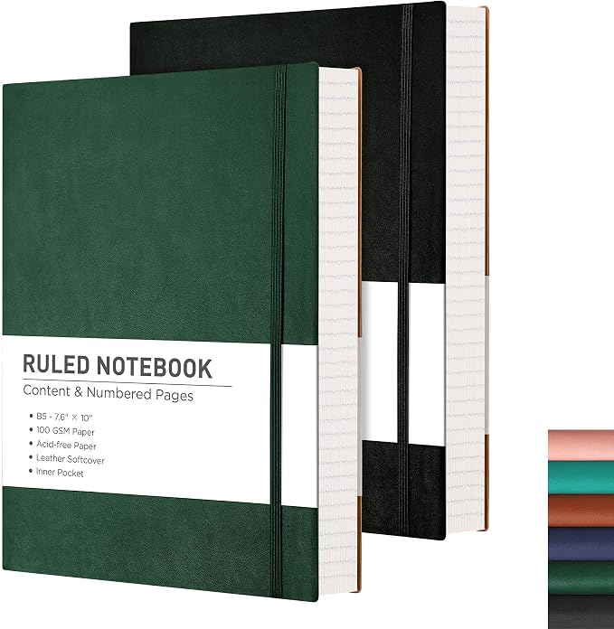 RETTACY Lined Journal Notebook, 204 Numbered Pages per Pack, B5 7.6" × 10"