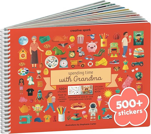 Spending Time with Grandma 500+ Kids Sticker Book by Cupkin Fun Toddler Travel Activity Coloring and Sticker Book, Road Trip Essentials, 12 Coloring Pages & Scenes for Ages 2–8 Years