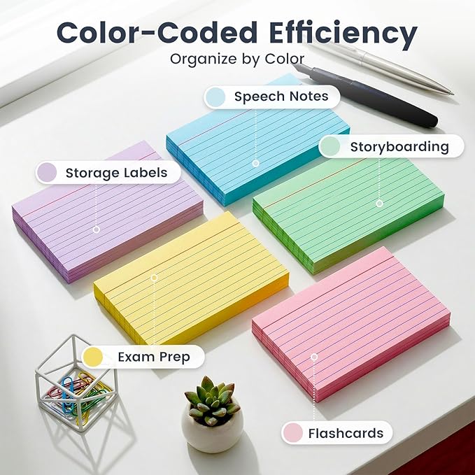 Koogel 200PCS Index Cards 3 x 5, Colored Index Cards Lined Ruled on both Sides for Back to School, Heavy Notecards Flashcards for Studying Office, Home, College, To Do List Supplies