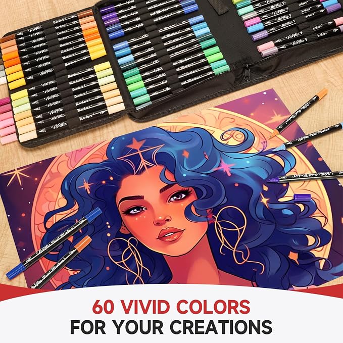 Acrylic Paint Markers,120 Colors Dual Tip Acrylic Paint Pens with Brush and Fine Tips for Rock Painting,Glass,Wood,Ceramic,Canvas,Stone, Vibrant Color Ideal for Artists, Crafters, DIY Projects