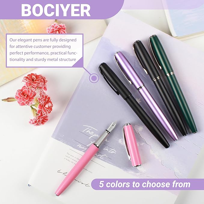 Super Smooth Writing Fountain Pen Set,Includes 2 Hand Polished Iridium Nibs(Fine & Extra Fine),8 Ink Cartridges,2 Ink Refill Converter and Gift Box,Best Pen Gift Set for School,Office(Pink)