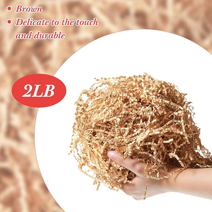Outus 2lb Brown Crinkle Cut Paper Shred Filler Shredded Paper Packing Grass Cushion for Easter Graduation Wedding Anniversaries Christmas Birthday Gift Confetti Wrapping Boxes Bags Filling Decoration