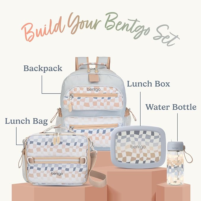 Bentgo Kids Backpack (Whimsy & Wonder Collection) - Lightweight 14’’ for School, Travel & Daycare - Ideal for Kids 4+, Durable & Water-Resistant, Roomy Interior, Loop for Lunch Bag (Checker Gradient)
