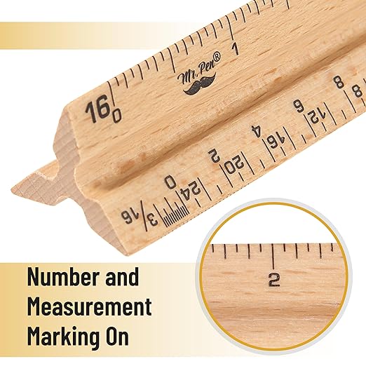 Mr. Pen- Architectural Scale Ruler, 12 Inch, 2 Pack, Wooden Architecture Ruler, Scale Ruler for Blueprints, Architect Ruler, Imperial Scale Drafting Ruler, Architect Ruler for Scale Drawing