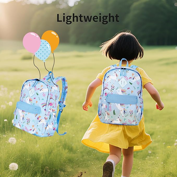 KK CRAFTS Preschool Backpack Kindergarten Little Kids Toddler Elementary School Backpacks for Boys and Girls with Chest Strap(15Inch, Blue Unicorn)