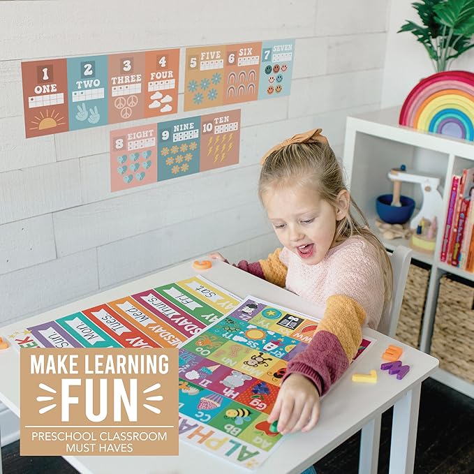 Hadley Designs Alphabet for Classroom Wall Decor - ABC Posters for Classroom Wall Chart Preschool & Kindergarten, ABC Letters & Number Line Elementary, Alphabet Cards, Retro Classroom Decor