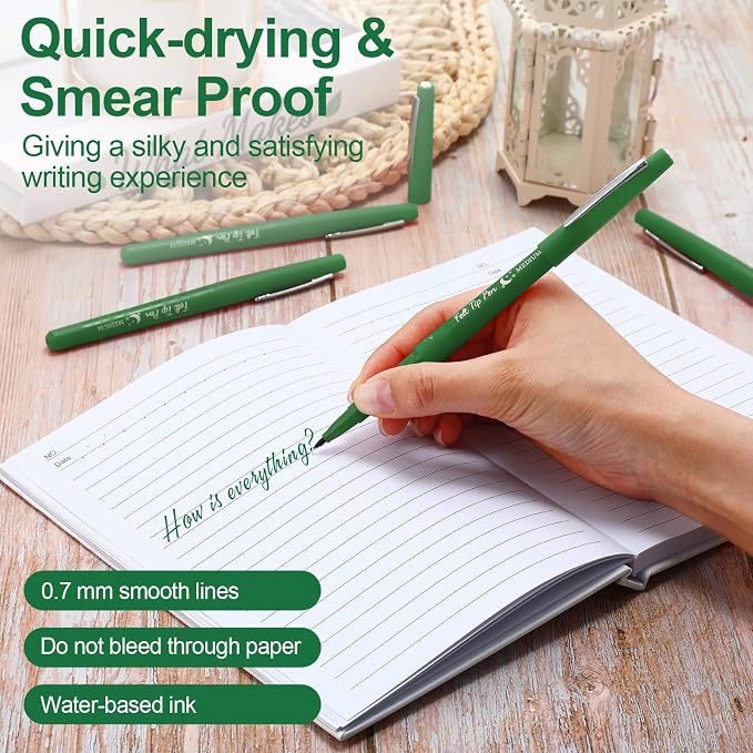 Fuyoooo 36 Pcs Green Felt Tip Pens Bulk,Quick Dry, 0.7 mm Medium Point