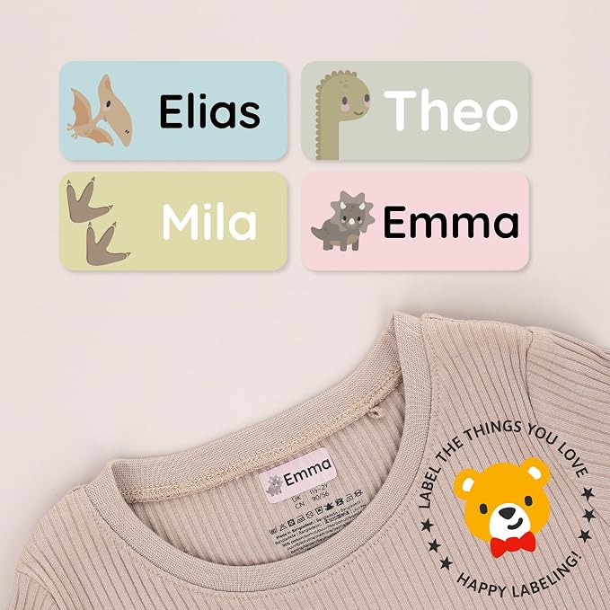 Iron-On Name Labels & Clothing Labels for Nursing Home (120) – Iron On Name Tags & Name Labels for Clothing & Clothes, School & Daycare – Waterproof - Dinosaurs