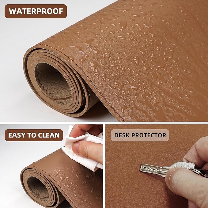 AFIING Cork Desk Mat 47" x 23.6", Dual-Sided Natural Cork & PU Leather Desk Pad, Non-Slip Waterproof Large Mouse Pad for Office, Home & Gaming (Brown)