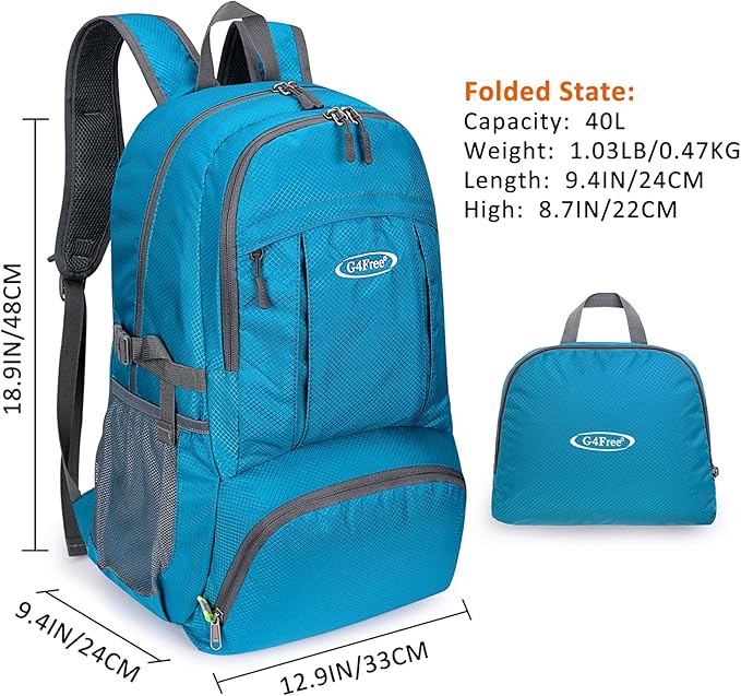 G4Free Lightweight Packable Hiking Backpack, Waterproof Travel Daypack