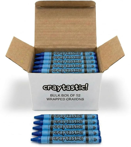 Craytastic! Bulk Wrapped Crayons Box of 52 (Blue) for Crafting, Parties, Kids - Paper Wrapped - Safety Tested Compliant with ASTM D-4236