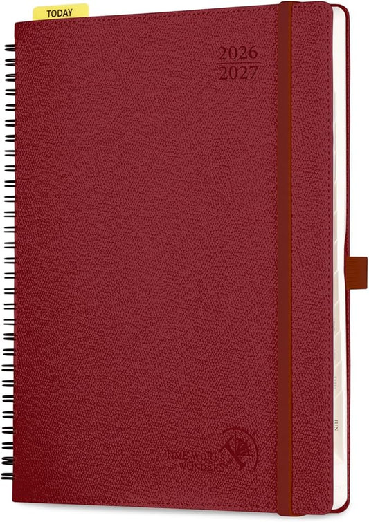 POPRUN 2026-2027 Academic Weekly Planner, Large 8.5" x 10.5" Horizontal Layout Calendar Agenda from July 2026 to June 2027, Softcover Appionment Book with Monthly Tabs, Spiral Bound, Inner-Pocket - Burgundy