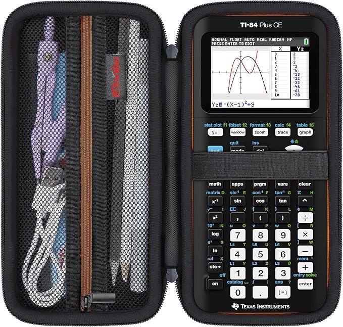 Elonbo Carrying Case for Texas Instruments TI-84 Plus CE/TI-84 Evo/TI-84 Plus/TI-83 Plus/TI-83 Plus CE Color Graphing Calculator, Extra Mesh Pocket Fits Charging Cable Charger Manual, Black