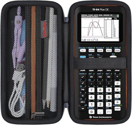 Elonbo Carrying Case for Texas Instruments TI-84 Plus CE/TI-84 Evo/TI-84 Plus/TI-83 Plus/TI-83 Plus CE Color Graphing Calculator, Extra Mesh Pocket Fits Charging Cable Charger Manual, Black