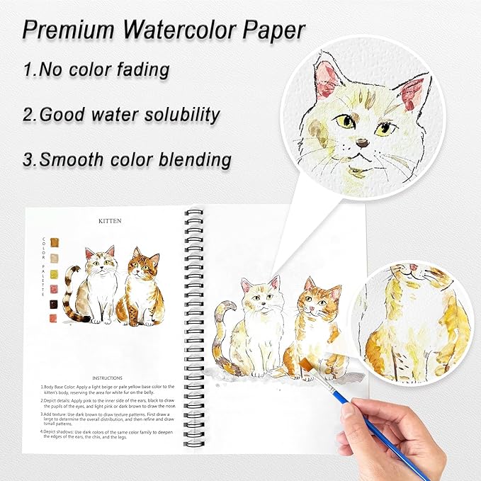 Watercolor Workbooks Animals, 15 Beautiful Paintings for Water Color Book Adult, Watercolor Coloring Book for Beginners, Watercolor Workbook for Adults Teens (Without Palette, Animals)