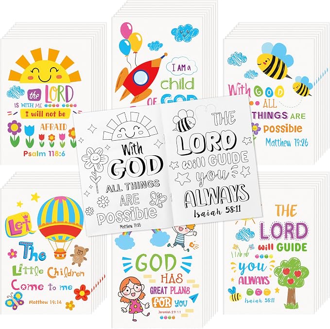 Dvbonike 48Pcs Religious Coloring Books - Bible Verses DIY Color-in Pages Booklet Bulk Drawing Holiday Christian Theme Activity Supplies for Sunday School Classroom Rewards Artwork Gift for Kids