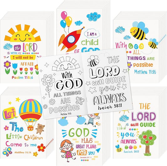 Dvbonike 48Pcs Religious Coloring Books - Bible Verses DIY Color-in Pages Booklet Bulk Drawing Holiday Christian Theme Activity Supplies for Sunday School Classroom Rewards Artwork Gift for Kids