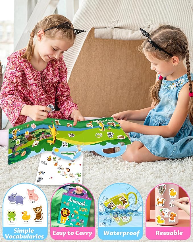 Walenced Reusable Sticker Book for Toddlers, Travel Stickers for Kids, Toddler Craft Activities Toys, Birthday Gifts for Boys & Girls