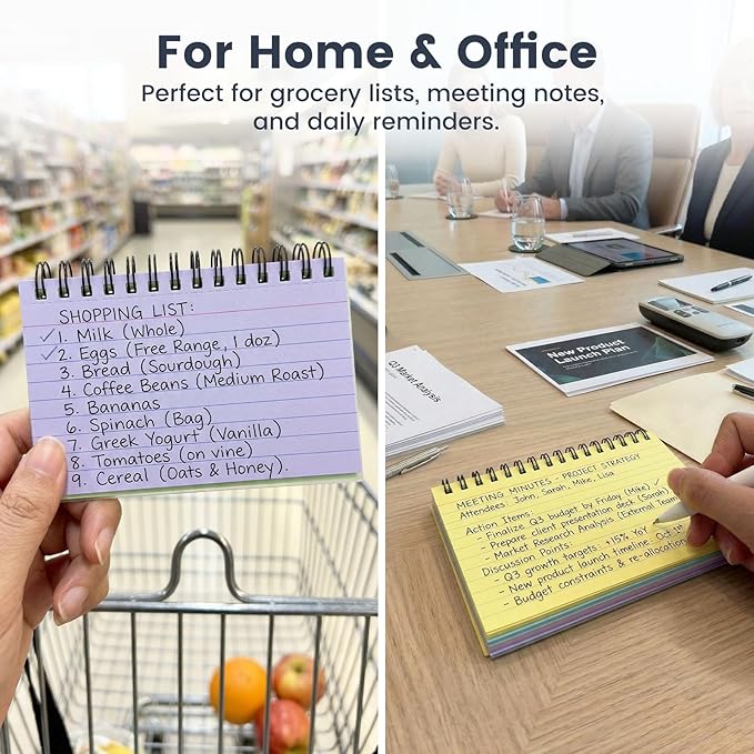 Koogel 500PCS 3x5 Index Cards, Colored Index Cards with Rings for Back to School, Ruled Flashcards Heavy Notecards with Waterproof Covers for Studying College Office Home To Do List Supplies
