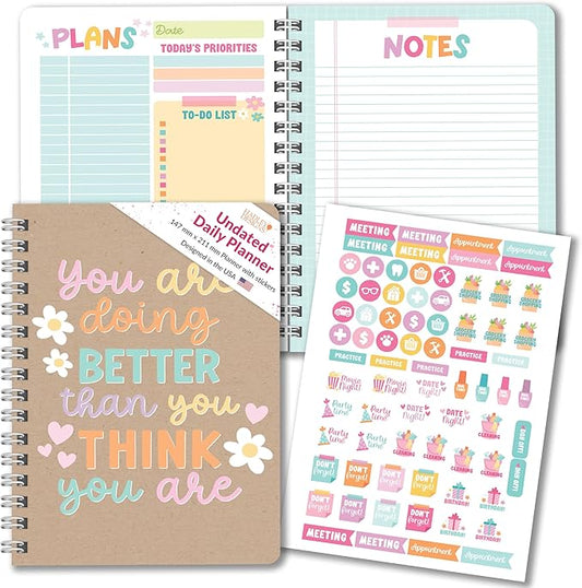 Hadley Designs Daily Planner Undated - Undated Daily Planner with Hourly Schedule, To Do List Notebook for Work, Day Planners for Kids & Adults, Teacher Supplies, Teacher Graduation Gifts