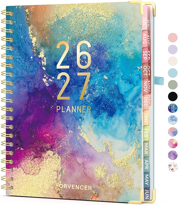 Jul 2026 - Dec 2027 Planner, Forvencer 18 Month Academic Planner 2026-2027, 8.5" x 11", Calendar Planner Weekly and Monthly, Daily Agenda Book, School Supplies for Student Teacher, A4, Marble Style