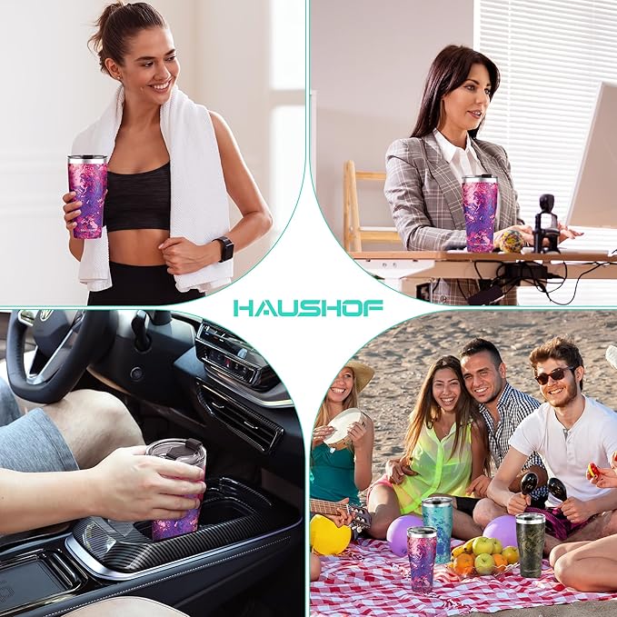 HAUSHOF 20 oz Tumbler, Stainless Steel Vacuum Coffee Tumbler, Durable Insulated Tumbler Cups for Hot and Cold Drinks, Portable Water Tumbler with Lid for Office, Camping, Sports