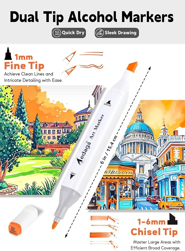 YHC 200 Colors Alcohol Markers with Free APP, Alcohol-Based Dual Chisel & Fine Tips Markers with Kickstand Case for Adult Coloring, Drawing, Painting and Sketching, Great Gift Idea for Artists