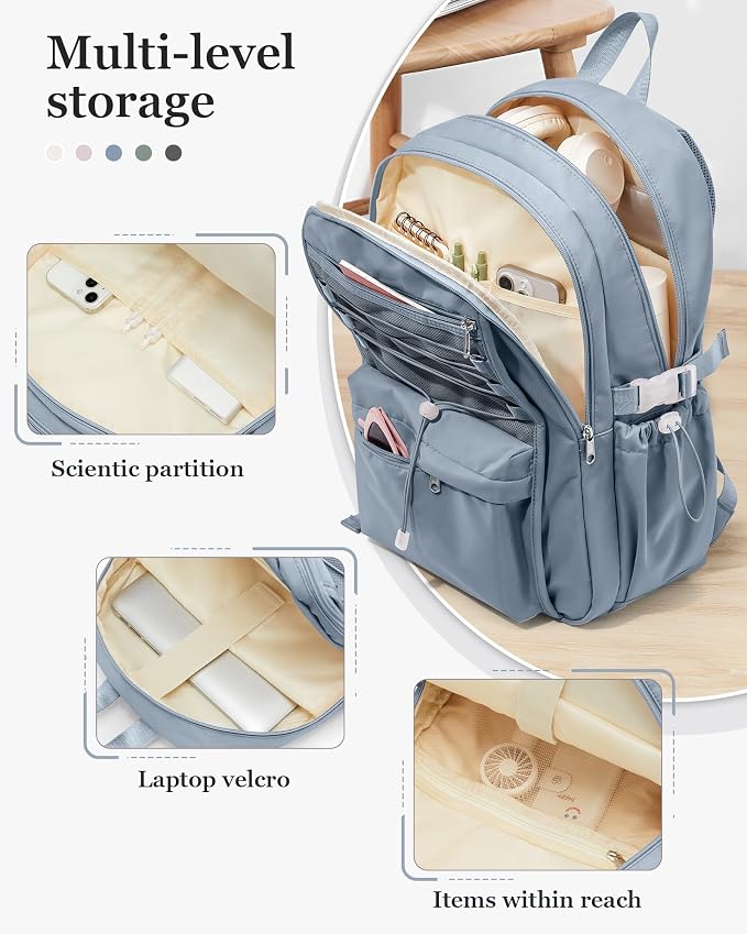 suwasp College Backpack for Women, Waterproof Laptop Backpack Fits 15.6 Inch Laptop, School Bookbag with Water Bottle Pocket, Anti Theft Work Backpack for College, Travel, Commuter,