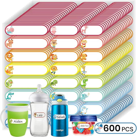 600 Pcs Self-Laminating Daycare Labels for Kids, Waterproof Write-On Name Labels for Baby Bottles, Sippy Cups & Food Containers, Dishwasher & Freezer Safe Stickers for School Supplies, Daycare & Camp