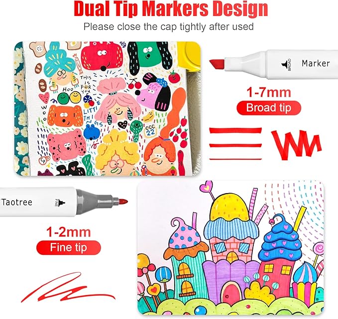 Taotree Alcohol Markers Set 80 Colors with Case & Holders, Dual Tips Art Coloring Markers Pens Set, Chisel & Fine Sketch Pens Art Supplies for Artist Adult Coloring Book Drawing, Painting, Sketching