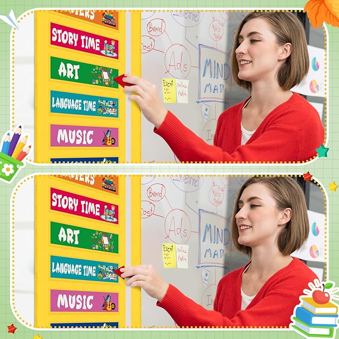 51 Inch Daily Visual Schedule Pocket Chart Classroom Schedule Calendar Pocket Chart with 36 Colorful Visual Cards Move Arrow Teacher Management Tools Supplies for School Daycare Home Preschool Decor