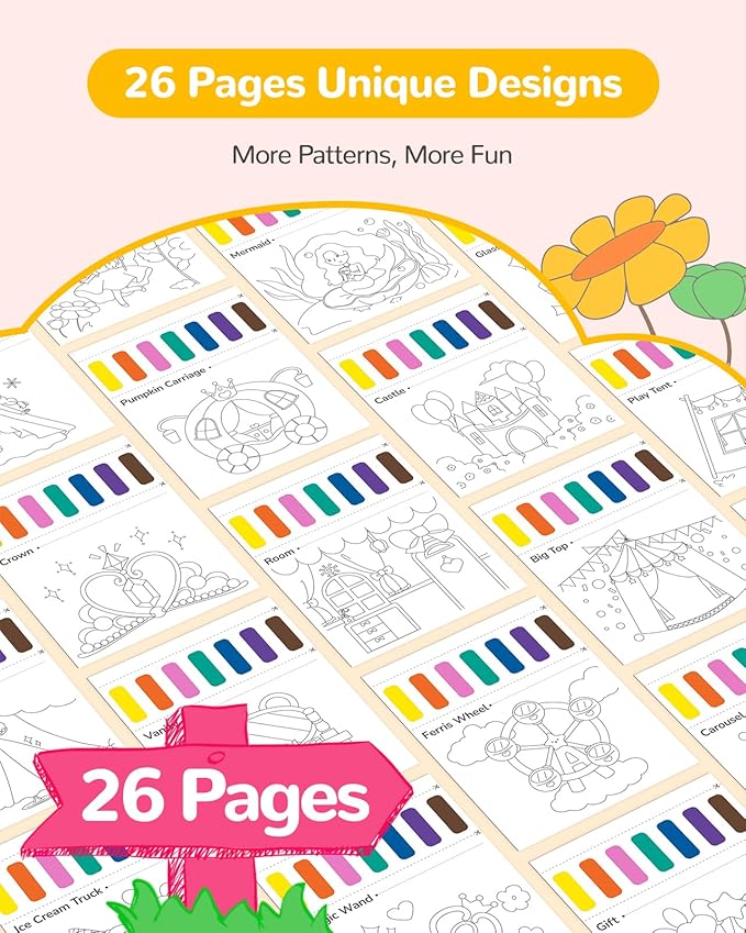 TECJOE Paint with Water Coloring Books for Toddlers, Princess Series Watercolor Set with 3 Brushes, Mess Free Painting Activity for Kids Ages 4 5 6 7 8, Christmas Gifts Arts & Crafts Toy