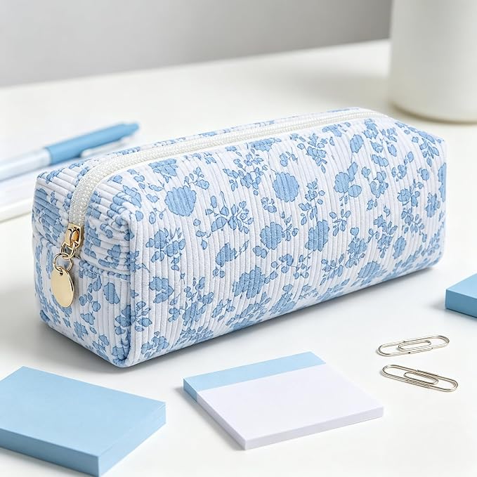 Pencil Case, Pencil Pouch for Women, Pencil Case Small, Pencil Pouch Aesthetic (Blue floral)