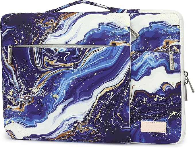 360° Protective Laptop Sleeve Case Bag with 3 Pockets,Handle,Luggage Strap for MacBook Pro 14 inch and 14 inch-14.4 inch Screen Laptop (Blue Marble)