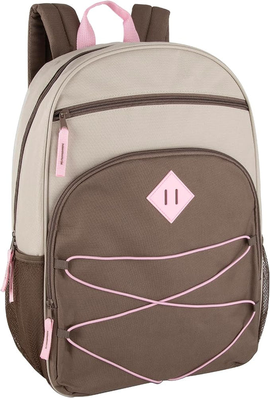 Summit Ridge Boys and Girls School Backpacks with Bungee Cord Front | 17” Multi Pocket Backpack for Kids, Teens, Adults, Travel (Khaki/Brown)