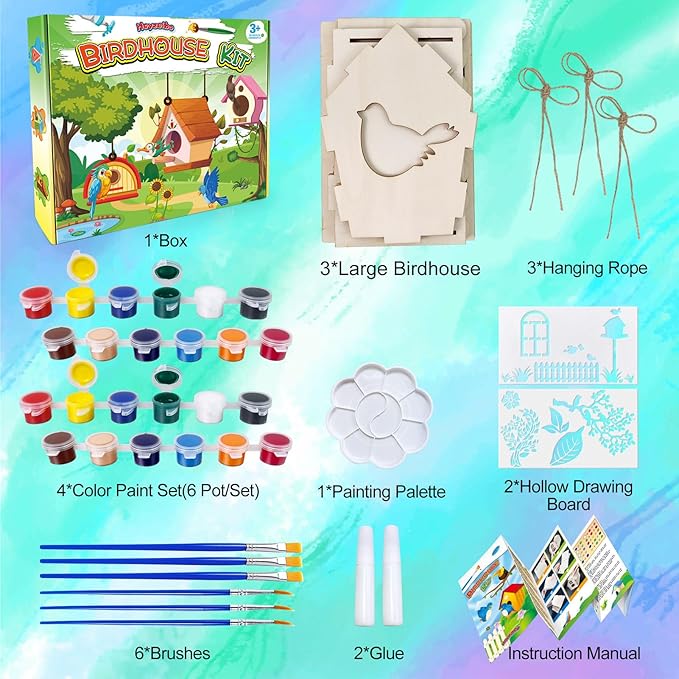 Heyzeibo 3Pack Birdhouse Kit, Craft Kits for Kids to Build and Paint Bird House, Easter DIY Wooden Arts and Crafts for Girls Boys Toddler