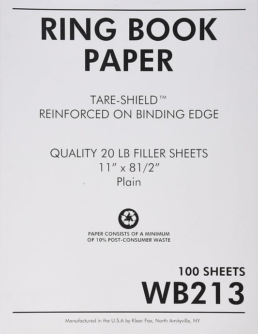 Sparco Reinforced Filler Paper, Plain, 11 x 8-1/2 Inches, White (SPRWB213)