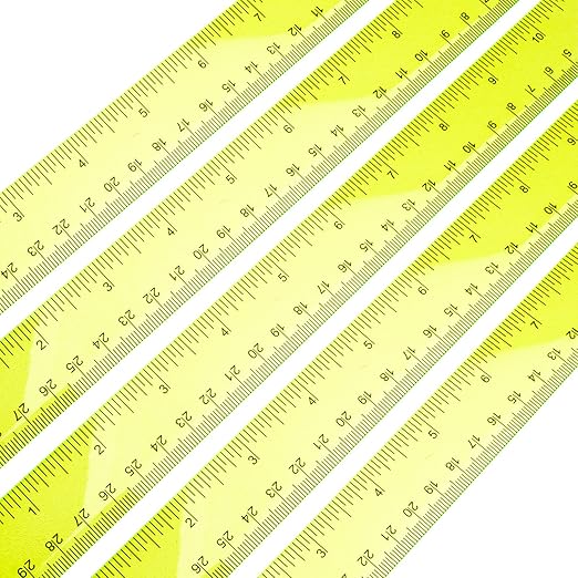 5 Pieces Transparent Yellow Plastic Ruler, 12 inch (30cm) Ruler, Pack of 5, Clear Ruler, Plastic Ruler, Rulers for Kids, Measuring Tools, Ruler Set, Ruler inches and Centimeters (Yellow)