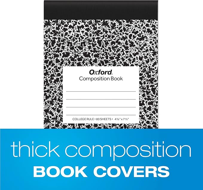 Oxford Jr. Composition Notebooks, Notebooks for School, School Supplies, Half Size, Kids Journal, 7-1/2 x 4-7/8 Inches, College Ruled Paper, 80 Sheets, Primary Marble Covers, 6 Pack (63774)