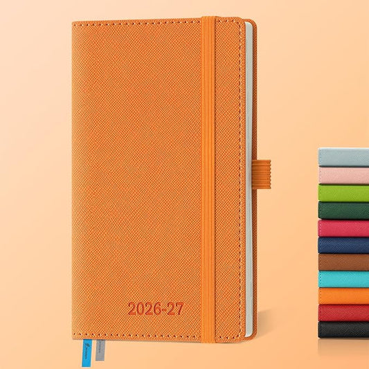 Weekly Monthly 2026-2027 Planner (July 26-Dec 27),6.5"x3.75",18 Months Agenda Plan with Month Tabs & Pocket,Expenses/Note Pages, Academic Calendar with Vegan Leather Cover,Orange