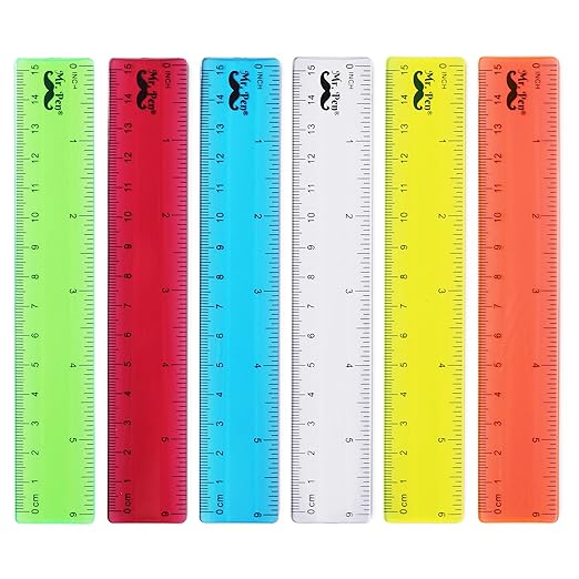 Mr. Pen- Plastic Rulers, 6 Inch, 6 Pack, Assorted Colors, Scratch-Resistant Design with Inches and Centimeters, Durable Small Transplant Rulers for Crafting Office & School, School Supplies