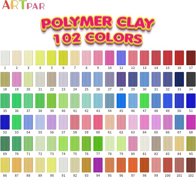 Artpar Polymer Clay Kit,102 Colors Modeling Clay for Kids,Oven Bake Molding Clay with Sculpting Tools Jewelry Accessories,Safe & Non-Toxic,DIY Arts and Crafts Gifts for Children & Adults